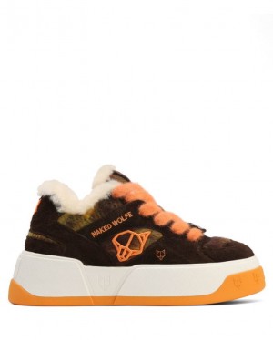 Tenis Naked Wolfe Crash Hairy Cow Suede/Wool Mujer Naranjas Marrom | MEXICO 983075ETL