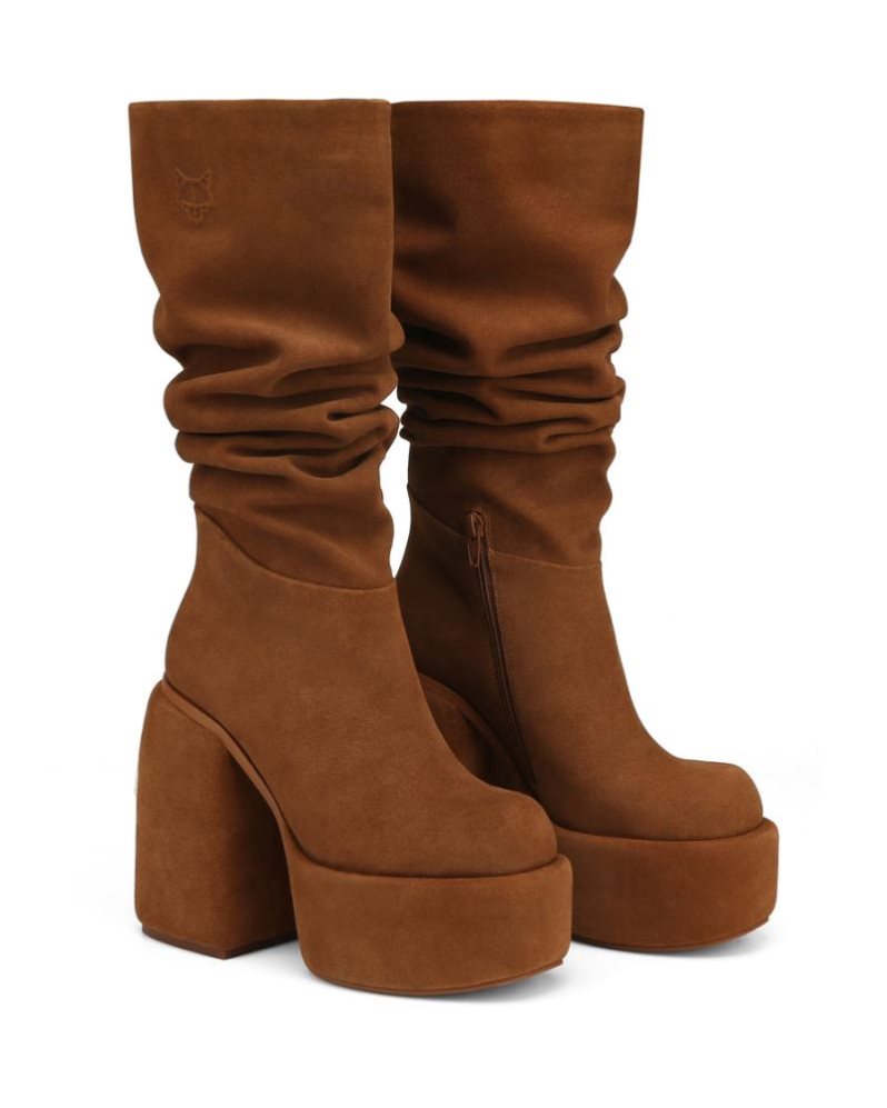 Botas Plataforma Naked Wolfe Space Kid Suede Mujer Marrom | MEXICO 295048BVZ