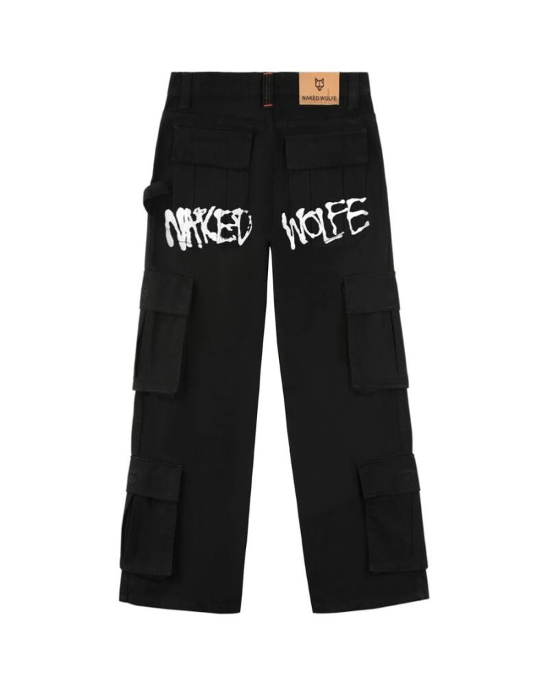 Pantalon Naked Wolfe Baggy Pocket Cargo Logo Hombre Negros | MEXICO 924375IJY