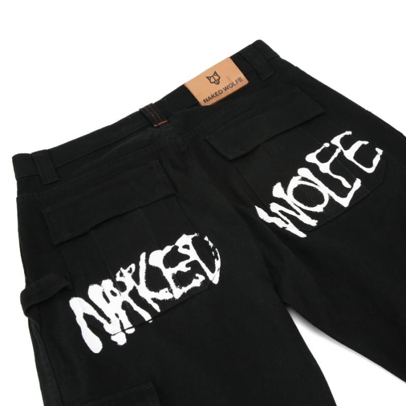 Pantalon Naked Wolfe Baggy Pocket Cargo Logo Hombre Negros | MEXICO 924375IJY