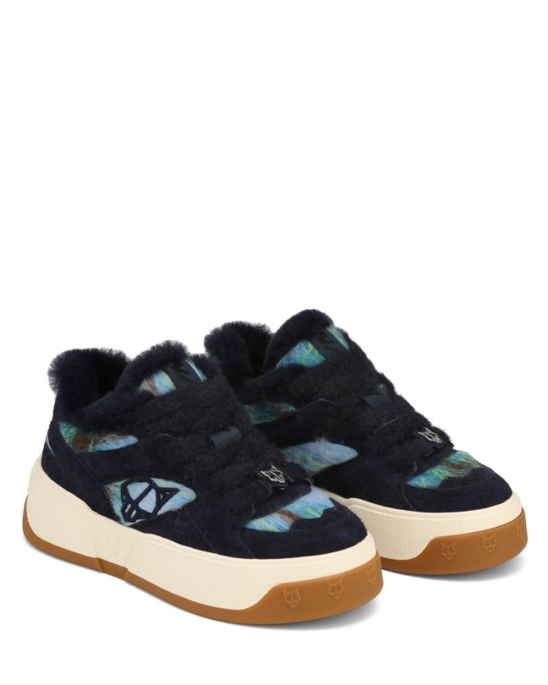 Tenis Naked Wolfe Crash Hairy Cow Suede/Wool Mujer Negros Azules | MEXICO 704815FSB