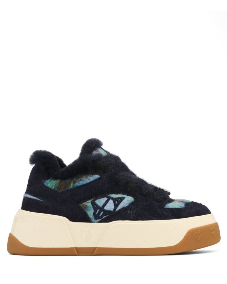 Tenis Naked Wolfe Crash Hairy Cow Suede/Wool Mujer Negros Azules | MEXICO 704815FSB