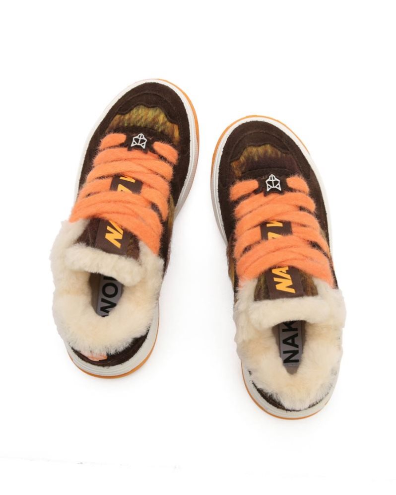 Tenis Naked Wolfe Crash Hairy Cow Suede/Wool Mujer Naranjas Marrom | MEXICO 983075ETL